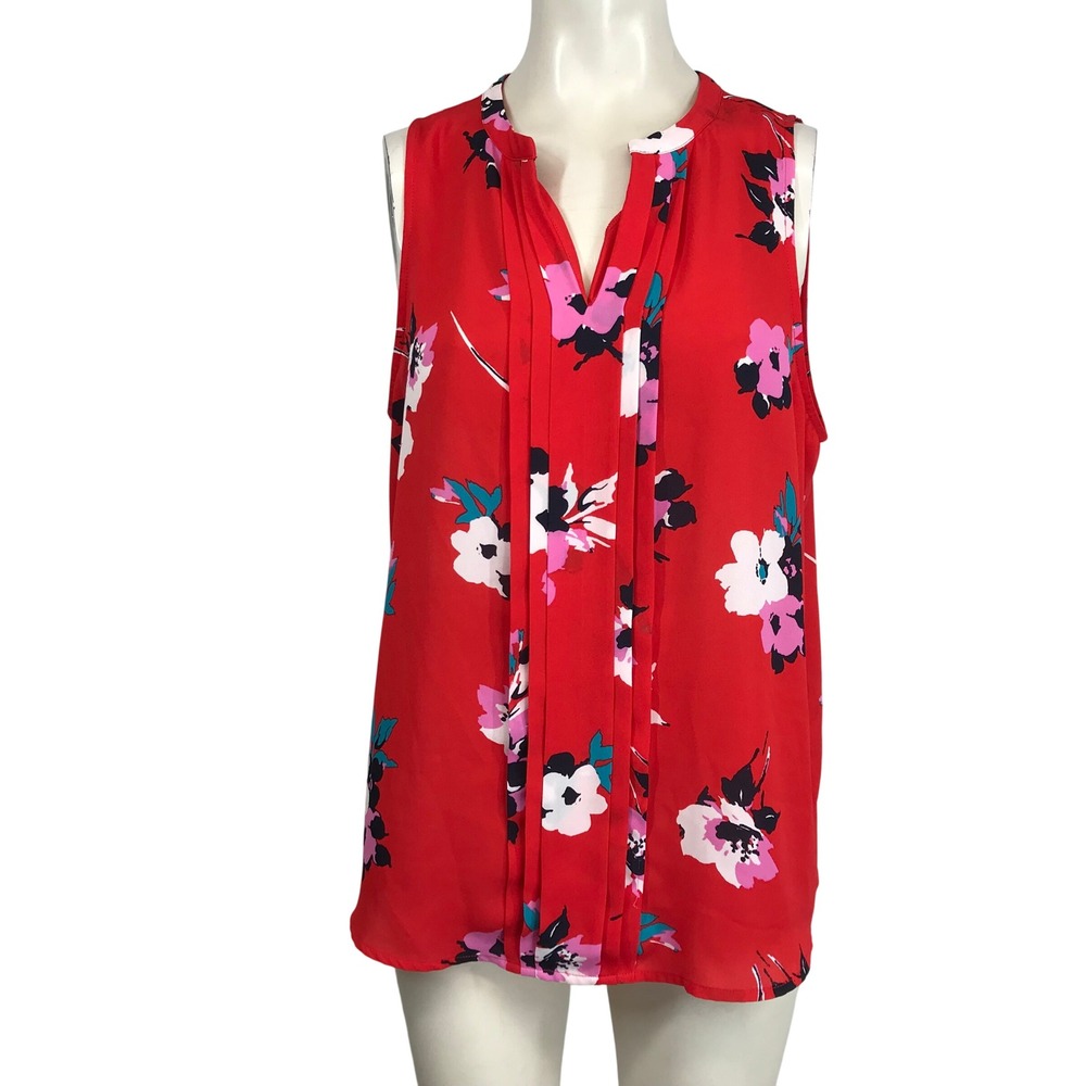 41 Hawthorn Womens Red Floral Sleeveless Pintuck Blouse Top SFSHW156 Size L‎